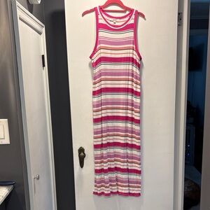 5/$25!! LOFT Pink and White Ribbed Dress